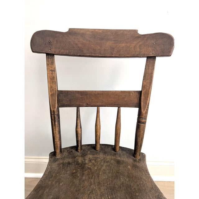 Antique Half Spindle Plank Seat Chair 19th Century For Sale In Raleigh - Image 6 of 10