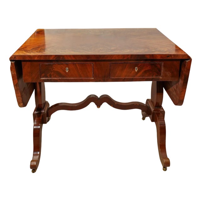 Antique Mahogany Biedermeier Drop Leaf or Sofa Table, Smal Desk. For Sale