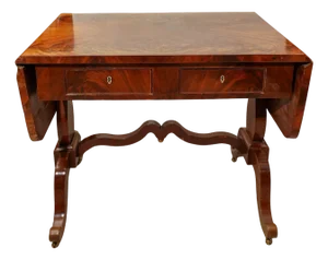Antique Mahogany Biedermeier Drop Leaf or Sofa Table, Smal Desk.