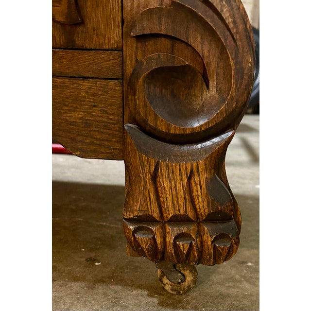 1900 - 1909 Antique Victorian Carved Tiger Oak Wood Buffet With Mirror For Sale - Image 5 of 12