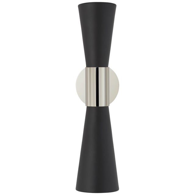Clarkson Medium Narrow Sconce in Polished Nickel and Black Designer: AERIN Height: 17.75" Extension: 5.75" Backplate: 4.5"...