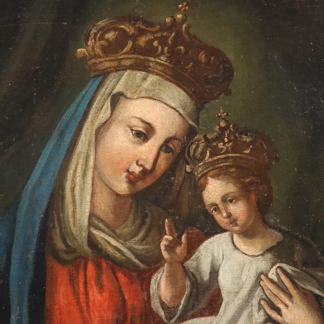 Madonna and Child Crowned, 1600s, Oil on Canvas, Framed For Sale - Image 4 of 11