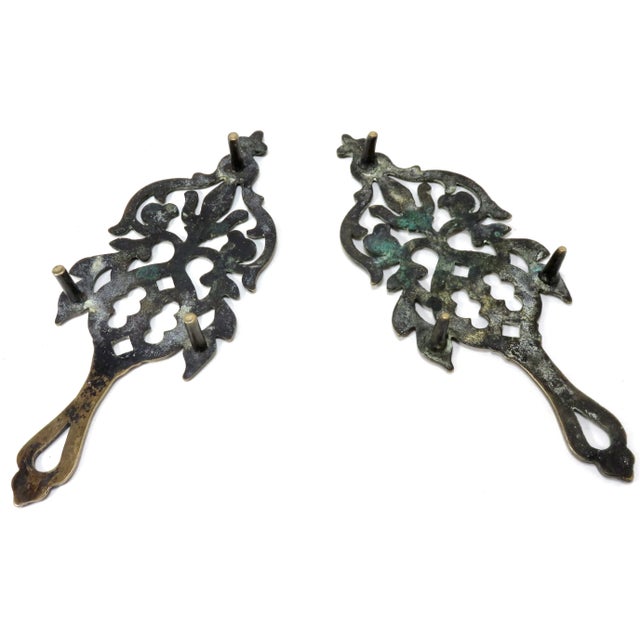 Original Matched Pair of Large Antique Solid Cast Brass Trivets Circa Mid 19th Century For Sale - Image 9 of 13