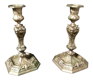 19th Century Rococo Style Brass Candle Sticks