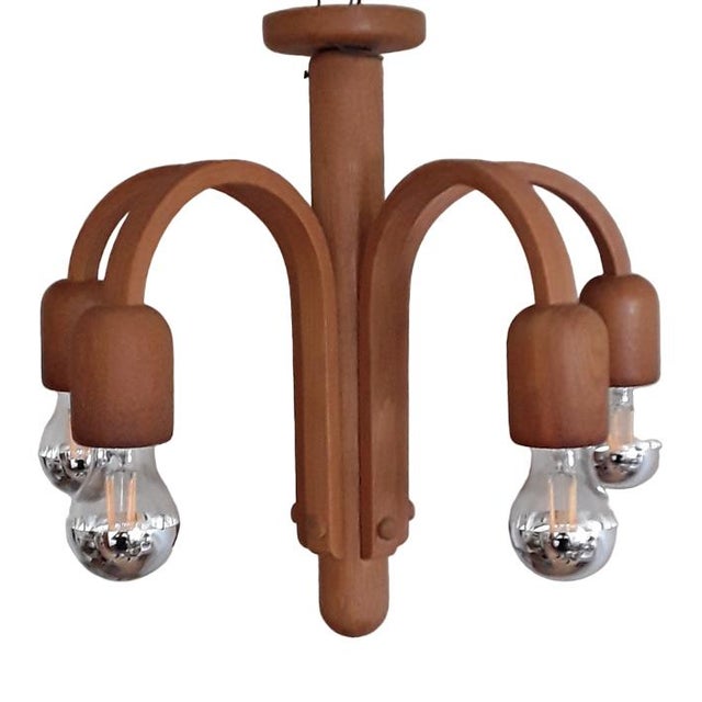 Wood Vintage German Ceiling Lamp with Curved Oak Frame from Domus, 1970s For Sale - Image 7 of 7