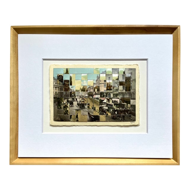 Regent Street, London, Uk - Hand Cut and Woven Vintage Photo Postcards, Framed For Sale