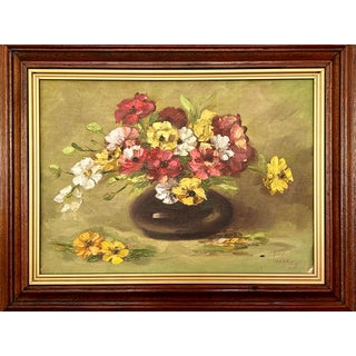 Vintage Original Oil Painting - Mixed Bouquet - Signed and Dated 1973 For Sale