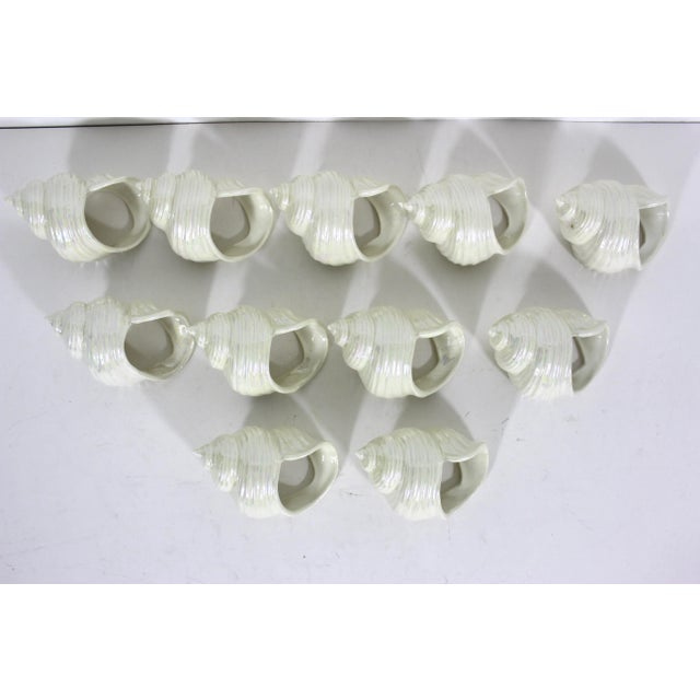 Ceramic Iridescent Ceramic Snail Shell Napkin Rings- Set of 11 For Sale - Image 7 of 11