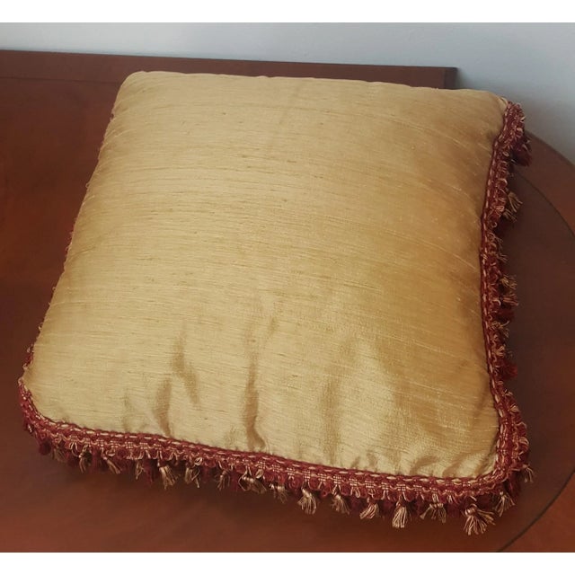 Traditional Gold and Burgundy Silk Throw Pillow - 19x19" For Sale - Image 4 of 7