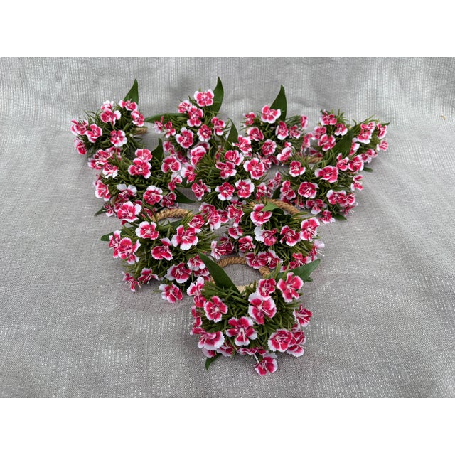 Pink Pink White Flower Napkin Rings Set of 10 For Sale - Image 8 of 12