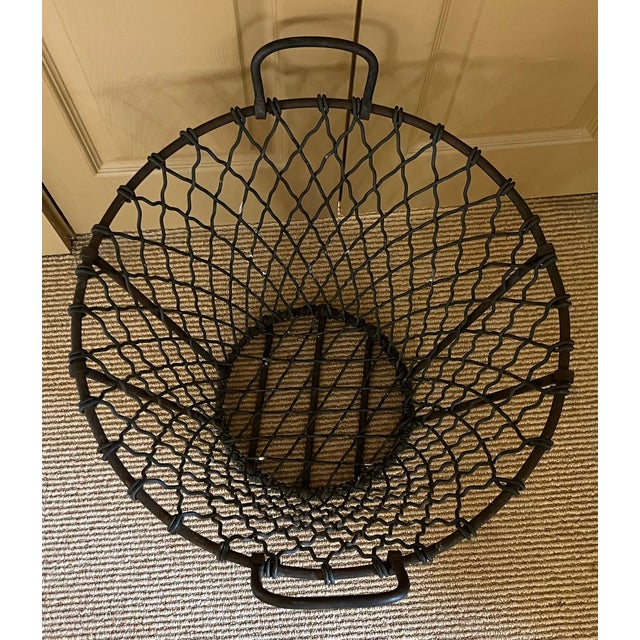 Large Antique Early 20th Century Heavy Gauge Industrial Wire Work Basket With Handles for Garden or Hearth For Sale - Image 9 of 17