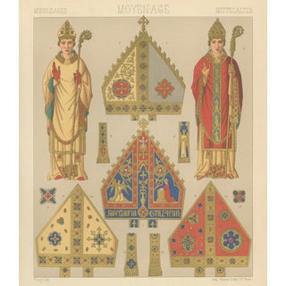Racinet, Medieval Bishop Vestments & Gothic Mitres, 1888, Paper For Sale