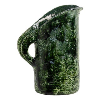Vintage Handcrafted Green Glazed Studio Pottery Vase or Jug, 1970s For Sale
