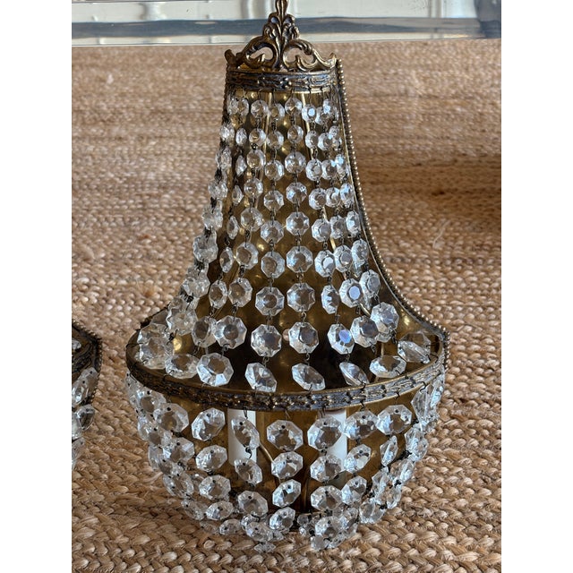 Rustic European Pair of Vintage Hollywood Regency / French Empire-Style Basket Wall Sconces For Sale - Image 3 of 12