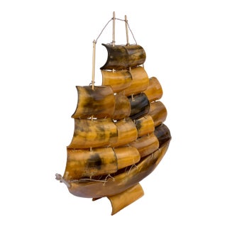 Italian Folk Art Horn and Brass Clipper Ship Model For Sale
