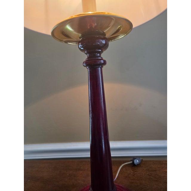 Brass Vintage Wood and Brass Candlestick Library Lamp For Sale - Image 8 of 11