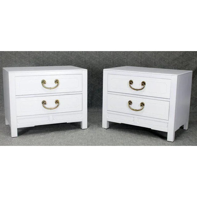 MidCentury Modern White Lacquer TwoDrawer End Tables a Pair Chairish
