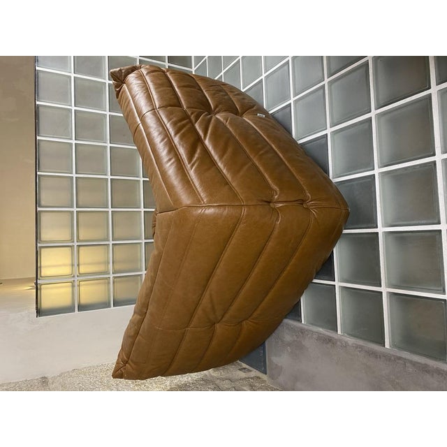 Brown Leather Togo Sofa Set by Michel Ducaroy for Ligne Roset, Set of 5 For Sale - Image 9 of 18