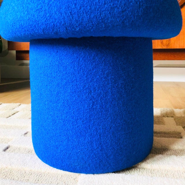 Mushroom Ottoman in Cobalt Wool For Sale - Image 9 of 11