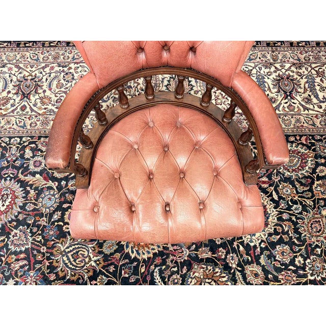 English Chesterfield Salmon Desk Chair For Sale - Image 6 of 8