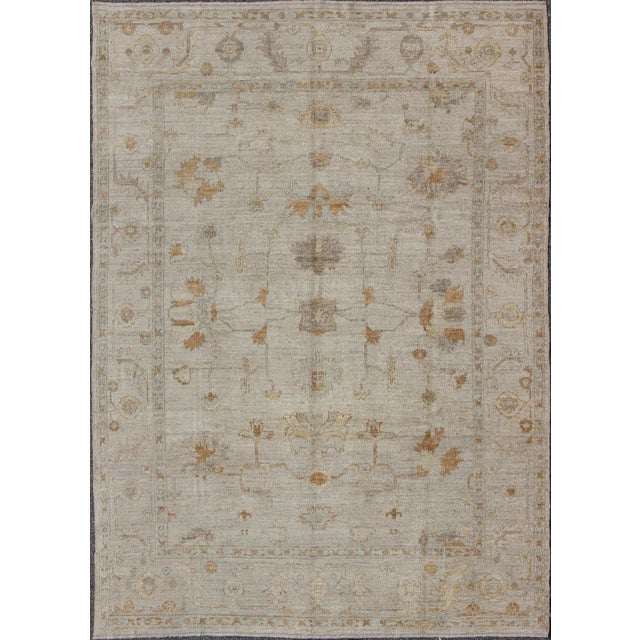 Angora Oushak Turkish Rug With Classic Oushak Design in Neutral Tones and Pop of Colors For Sale - Image 10 of 10