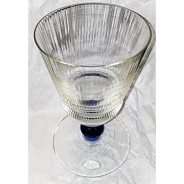 Caracas made Murano glass by ICET, a ribbed oversized wine goblet with original maker's sticker and cobalt blue stem. It's...