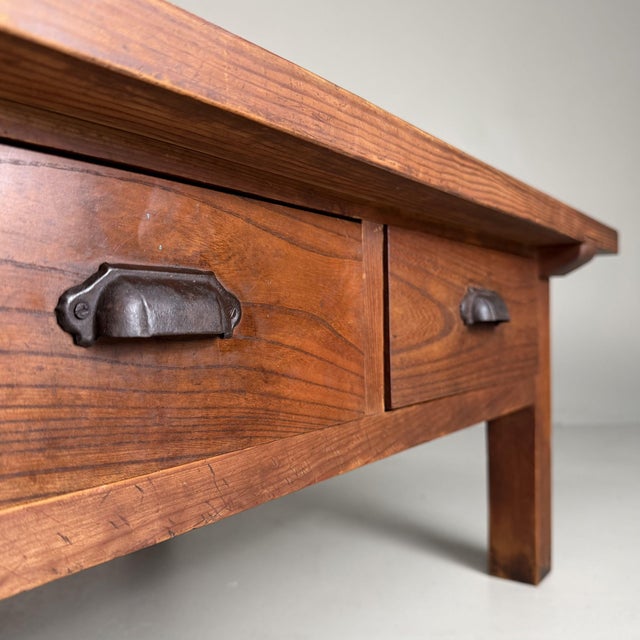 Mid-Century Modern Large Japanese Low Table with 6 Drawers in Sugi Wood, 1930s For Sale - Image 3 of 18