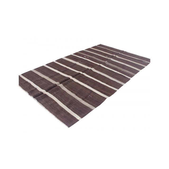 Mid-Century Modern Vintage Brown Striped Kilim Rug - 5`9" X 10`5" For Sale - Image 3 of 6