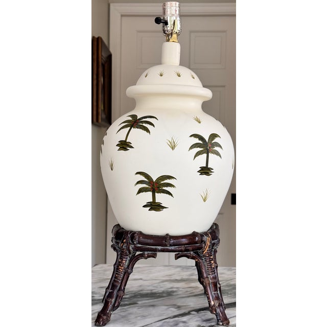 Vintage Ginger Jar Palm Tree Motif Table Lamp For Sale - Image 10 of 18