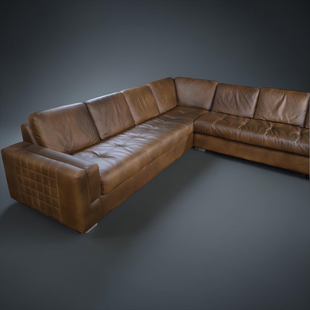 Contemporary Custom Dark Chocolate Leather Sectional, 2-Piece L-Shape, One-of-a-Kind Statement Sofa For Sale - Image 3 of 11