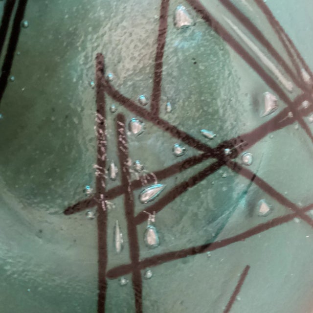 Cerulean Vintage Art Glass Bowl Iridescent Stringer Series in Aquamarine Created by Gregg Mesmer and Diane Bonciolini For Sale - Image 8 of 12