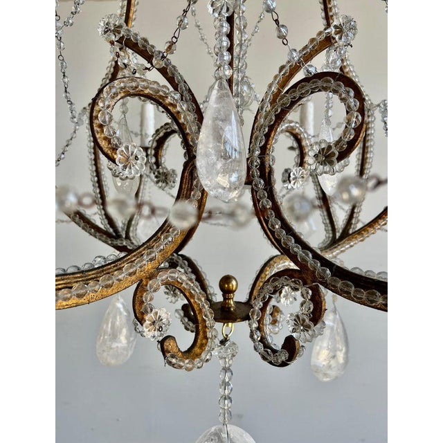 Mid 20th Century Mid-Century Modern Wrought Iron & Rock Crystal Chandelier For Sale - Image 5 of 14