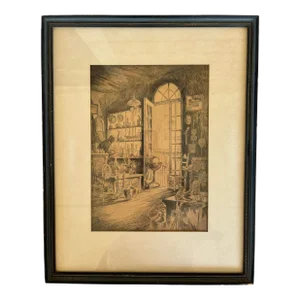 A. A. Blum Attributed Large Etching Circa 1930s in Original Frame Untitled