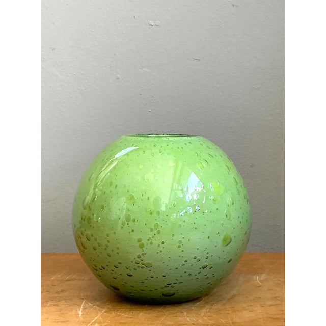Glass Vintage Green Glass Bubble Sphere Vase For Sale - Image 7 of 12
