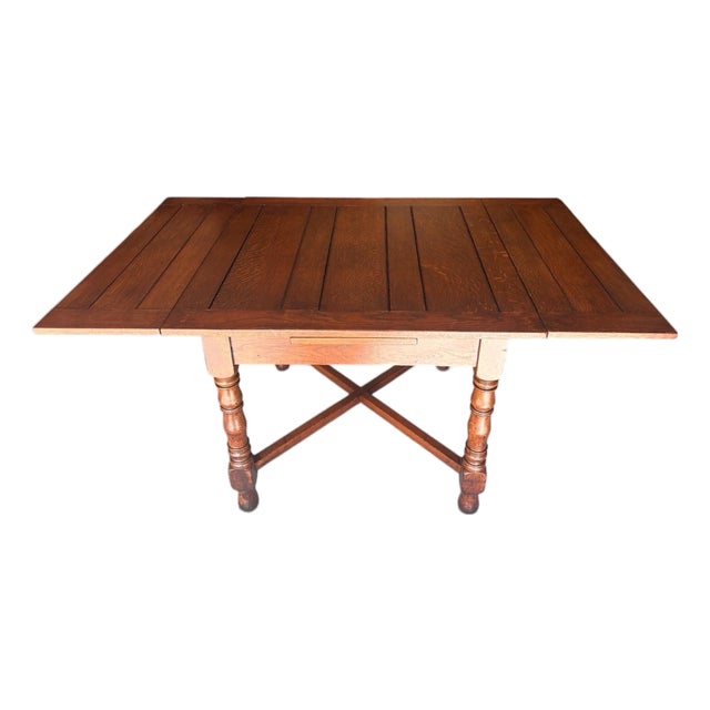 1930s Professionally Restored English Draw-Leaf Dining Table – Solid & Sturdy Solid Oak For Sale