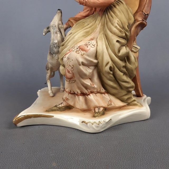 Vintage Biscuit Ceramic Sculpture of Woman Sitting with Dog from Capodimonte, 1960s For Sale - Image 13 of 18