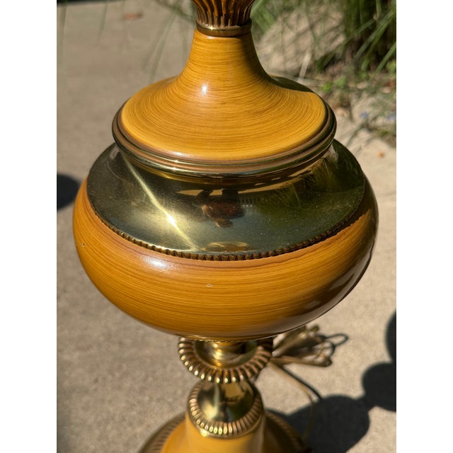 Stiffel Brass and Enamel Torchiere Table Lamps. Standing tall at 36 inches, these gorgeous tall Brass and gold enamel will...