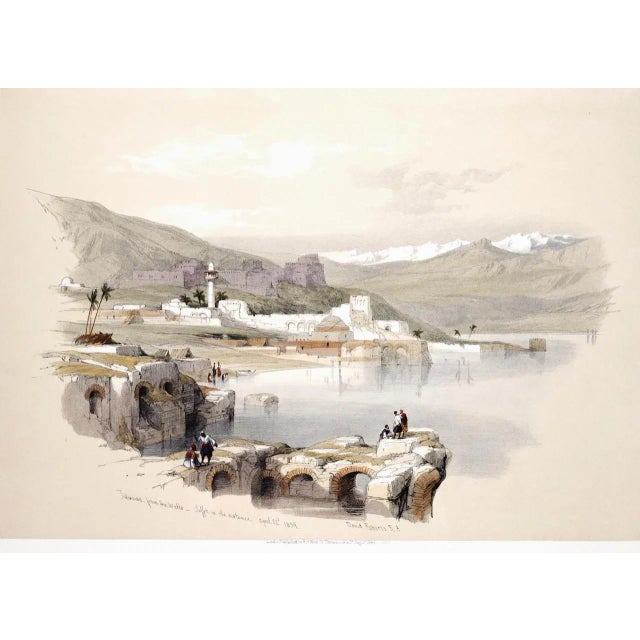 This is an original 19th century hand-colored lithograph entitled "Tiberias from the Walls, Saffet (Safed) in the...