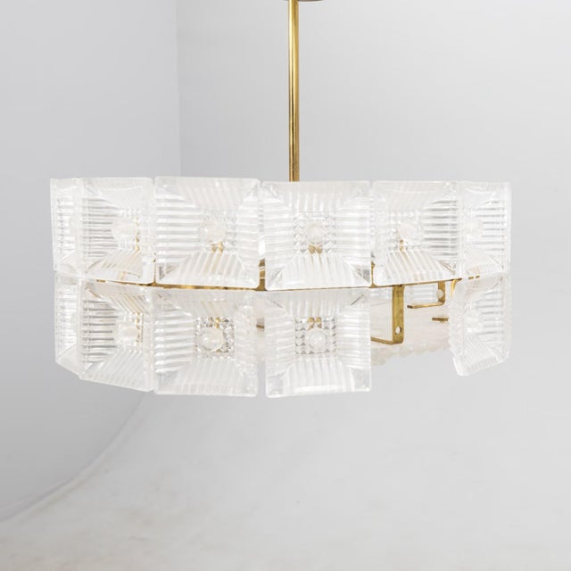 Orrefors Vintage Crystal Glass and Brass Pendant Light by Carl Fagerlund for Orrefors, 1960 For Sale - Image 4 of 5
