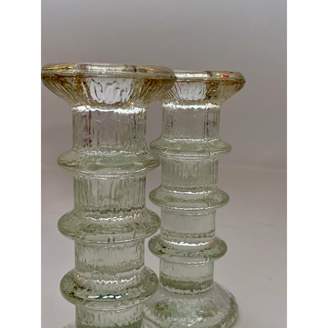 Glass 1970s Iittala Finland Mid Ccentury Pair of Glass Candleholders For Sale - Image 7 of 12