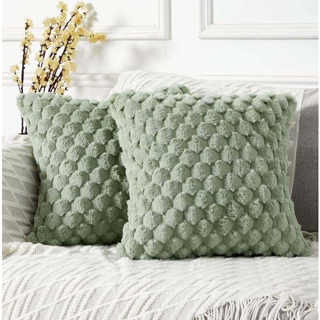 Textured Green Decorative Throw Pillow 16x16 Inches For Sale - Image 9 of 10