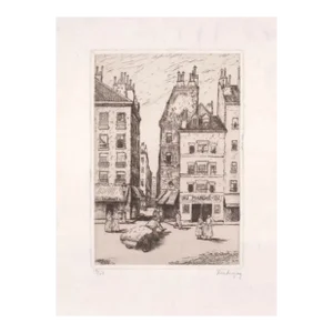 Antique Rue Montagne Ste Genevieve Paris Etching