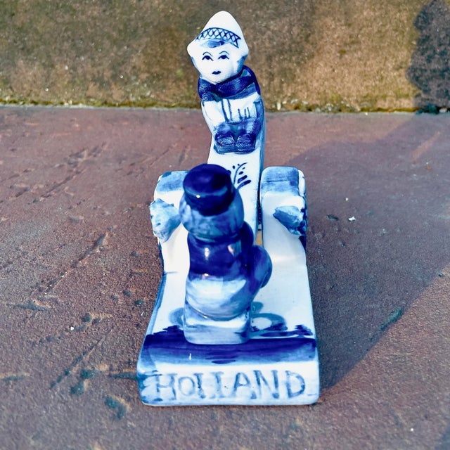 Vintage e.h. Delft Ceramic Display of a Dutch Courtship Ritual See Saw With Flowers For Sale - Image 11 of 13