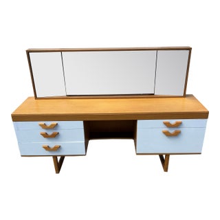 Midcentury Vanity, Dressing Table With Adjustable Mirrors & Lights For Sale