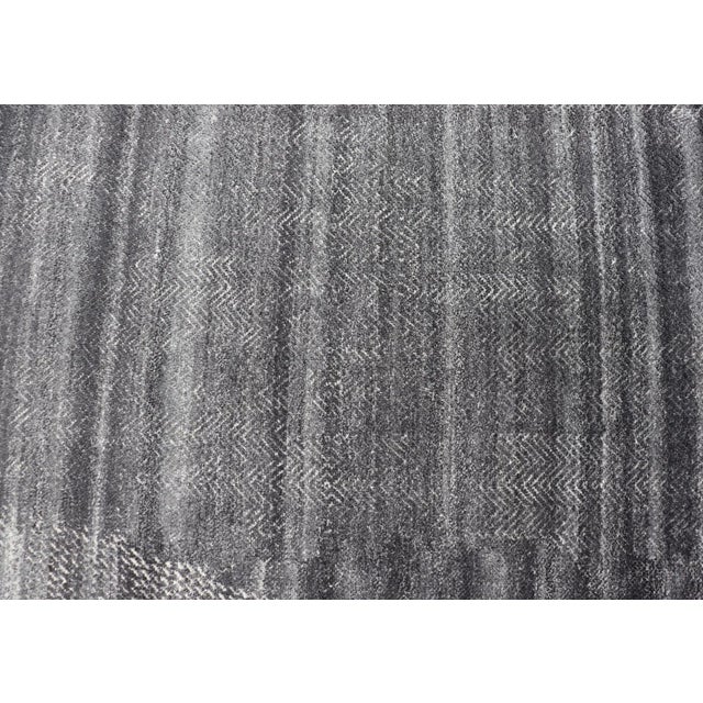 Early 21st Century Modern Hand Knotted Abstract Indian Rug in Charcoal & Ivory in Wool 10 X 13'10 For Sale - Image 5 of 12