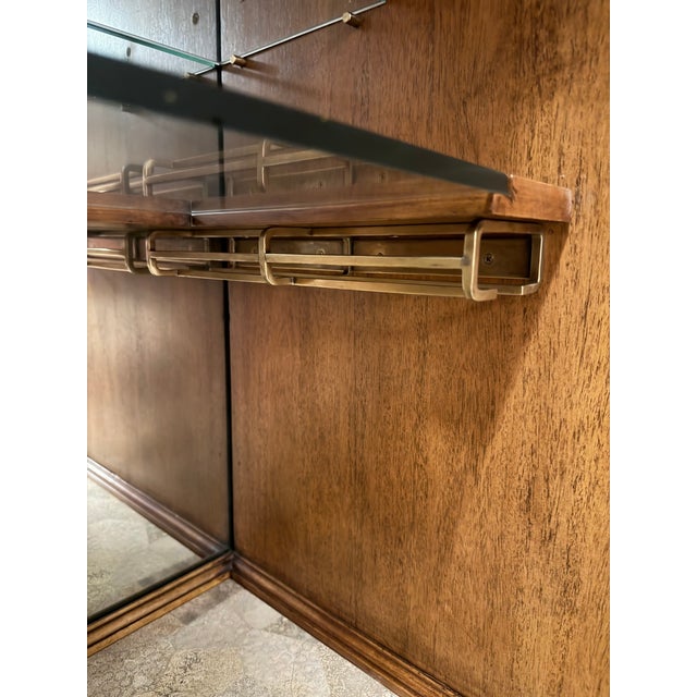 Maitland-Smith Carved Walnut and Rattan Dry Bar Armoire Cabinet For Sale - Image 10 of 17
