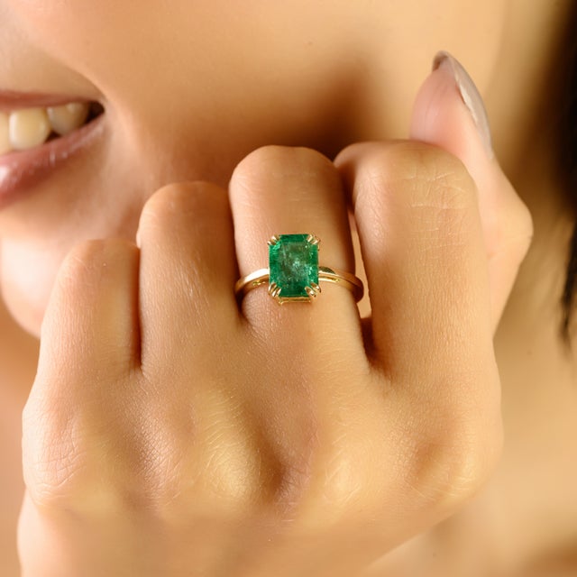Not Yet Made - Made To Order Double Prong Set Art Deco 2 Ct Emerald Engagement Ring Size 5 in 14k Solid Gold For Sale - Image 5 of 14