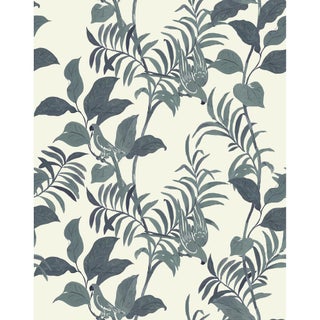 Sample - Tropical Birds Wallpaper by Paule Marrot in Gray and Off-White For Sale