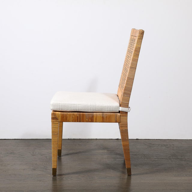 Beige Mid-Century Rattan & Bamboo Wrapped & Upholstered Chair Signed Bielecky Brothers For Sale - Image 8 of 17