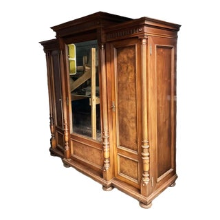 19th Century Neoclassical Armoire in Burled Walnut With Mirror For Sale